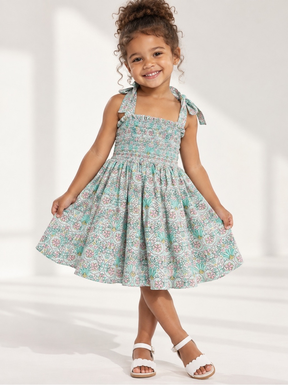 MADDIE & CONNOR Smocked Tie-Shoulder Floral Sundress -Size 2T